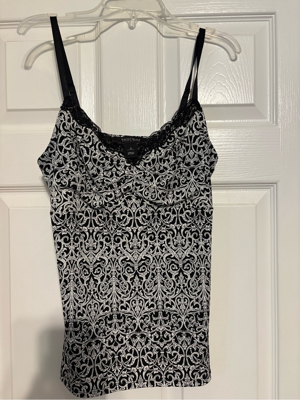 White House Black Market Black & White Printed Lace-Trim Cami